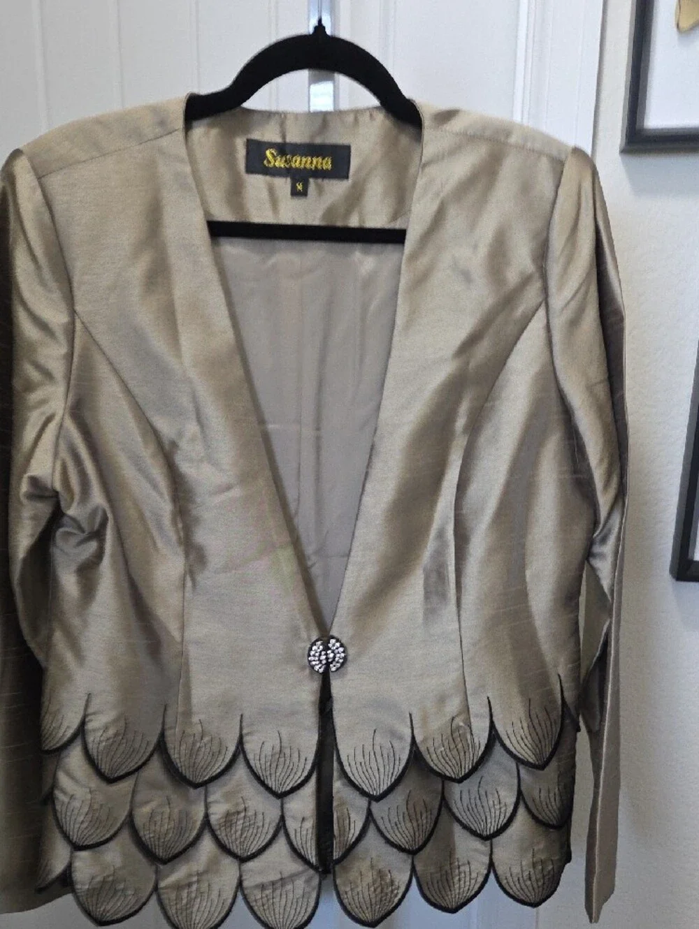 Metallic Taupe Scalloped Hem Women's Blazer